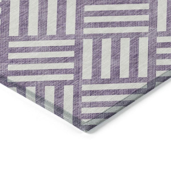 Purple, Ivory 9 ft. x 12 ft. Woven Geometric Polyester Rectangle Indoor/Outdoor Area Rug