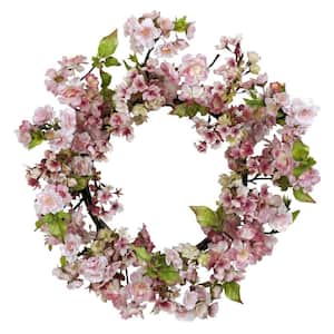 24-in. H Artificial Pink Cherry Blossom Wreath