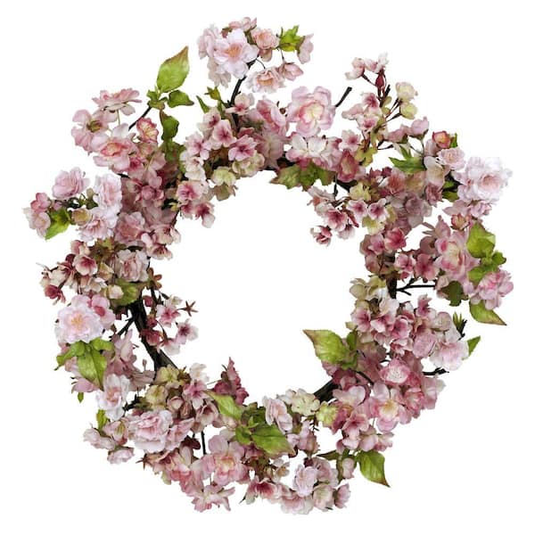 Nearly Natural 24-in. H Artificial Pink Cherry Blossom Wreath