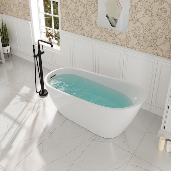 67 in. x 30.7 in. Acrylic Freestanding Single Slipper Soaking Bathtub White Chrome Overflow Pop-Up Drain, cUPC Certified