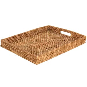 13 Inch x 16 Inch x 1.75 Inch Rattan Woven Serving Tray in Brown