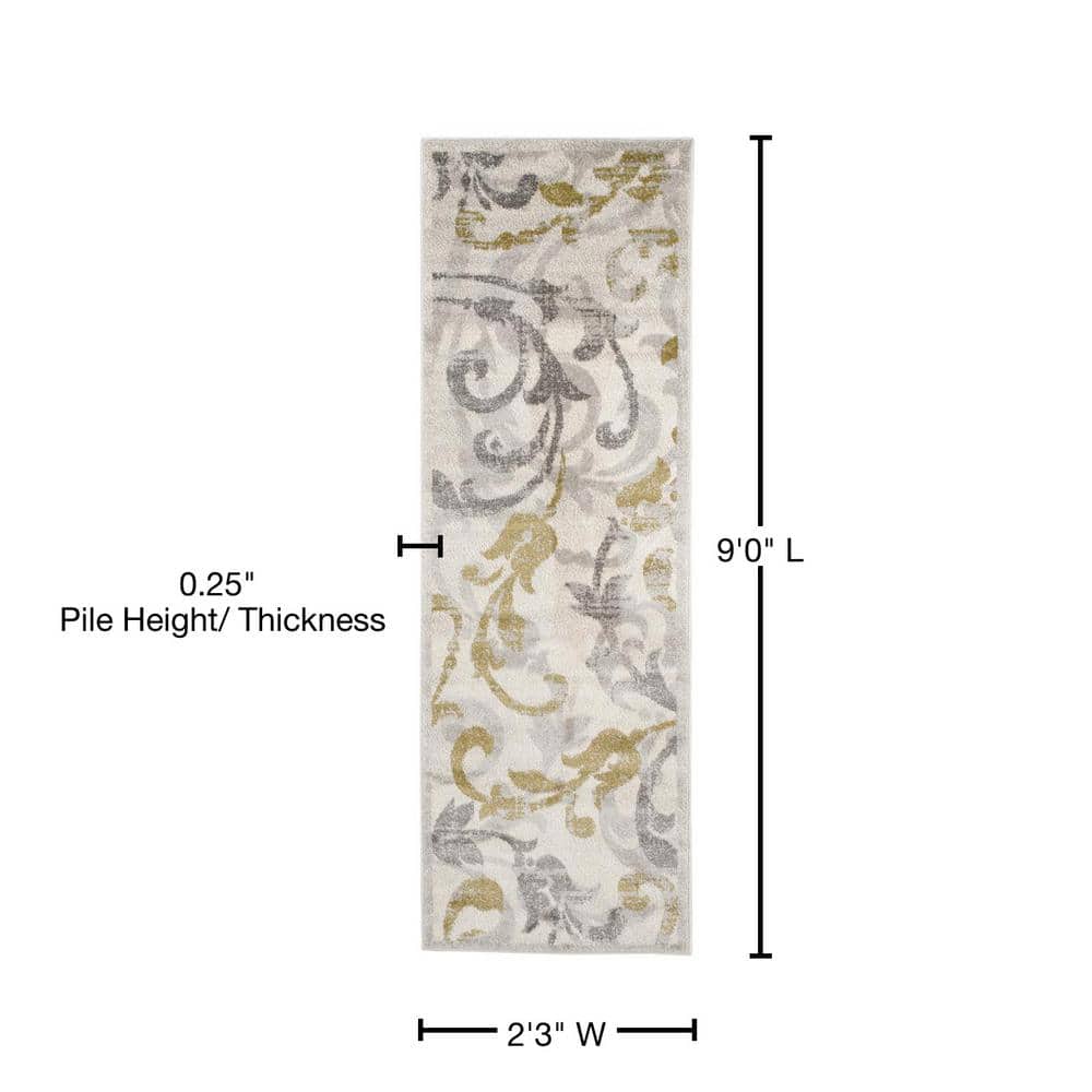 Ivory and Light Grey Synthetic Easy Care Runner Rug 2'3" x 9'