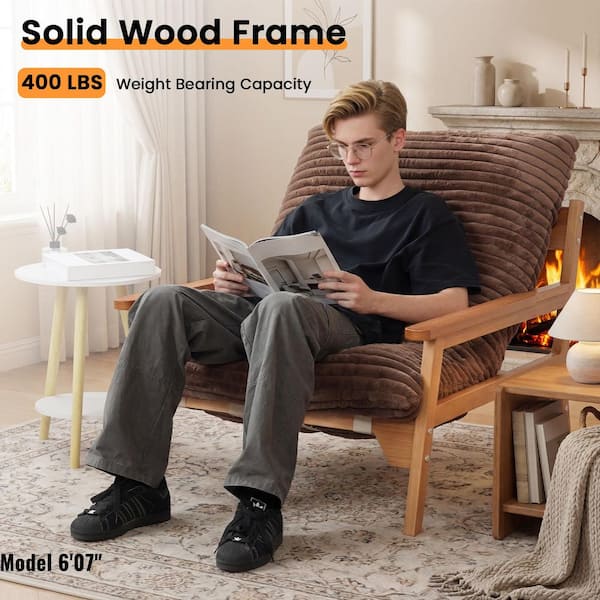 35 in. Square Arm Faux Rabbit Fur Fabric Upholstered Accent Chair Side Chair with Detachable Cover in Brown