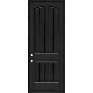 Regency 36 in. x 96 in. 2-Panel Plank LHOS Onyx Stain Fiberglass Prehung Front Door with Clavos