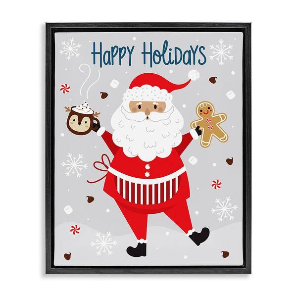Stupell Industries Santa with Cocoa and Cookie by Ilis Aviles 1-Piece Floater Frame Graphic Print People Poster Art Print 21 in. x 17 in.