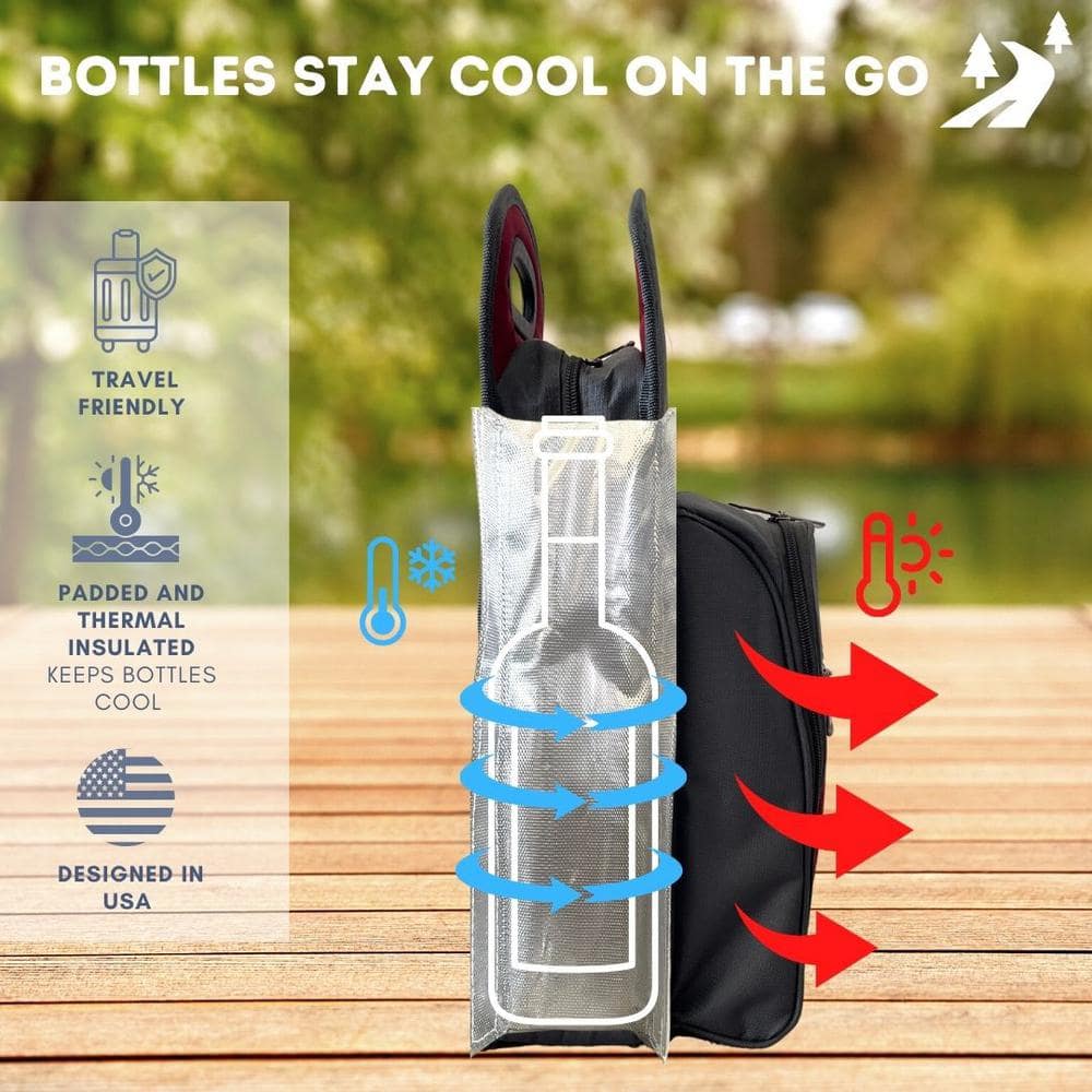 Gray and Red 7-Piece Insulated Picnic Tote Set with Wine Carrier