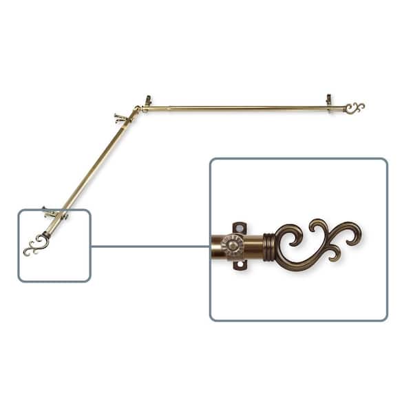 Unbranded 28 in. to 48 in. Adjustable 13/16 in. Corner Window Curtain Rod in Antique Brass with Carolyn Finials