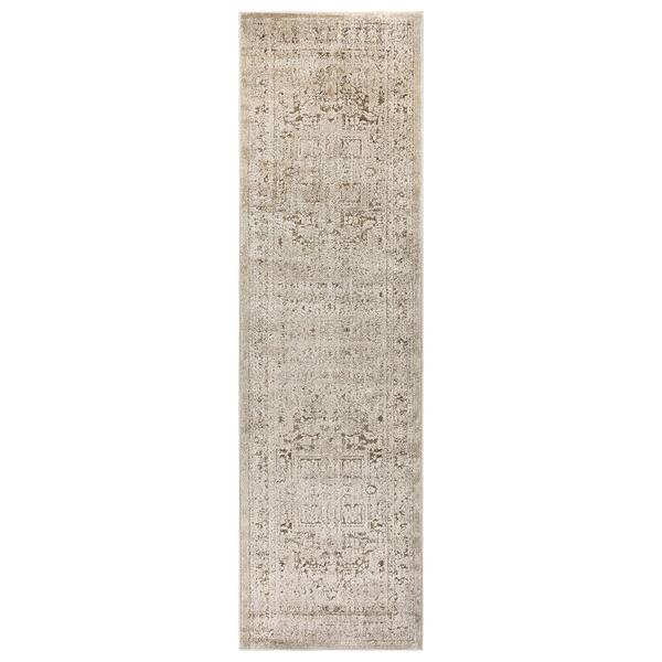Textured Abedallion Earth Indoor High-Low Runner Rug 2 ft. x 12 ft. Beige