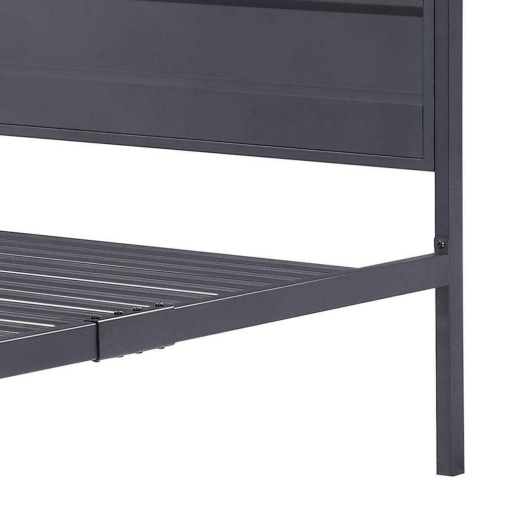Gunmetal Twin Platform Bed with Wood Headboard and Slats