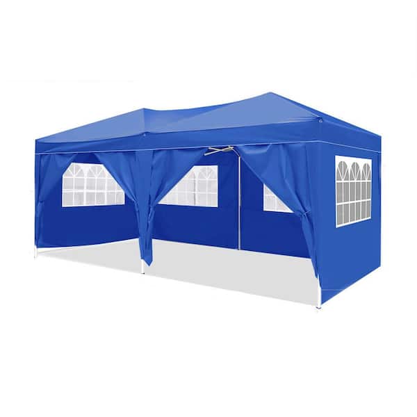 Ashly 10 ft. x 20 ft. Blue Pop up Party Folding Tent Canopy with 6 Removable Sidewalls