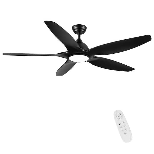 Staykiwi 60 in. Indoor Matte Black Modern Ceiling Fan with Black ABS Blades, Dimmable LED Light and Remote Control