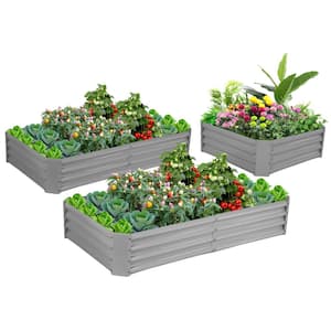 Free Combination Gray Steel Galvanized Raised Garden Bed Above Ground Planter Box, Adjustable Bottomless Frame