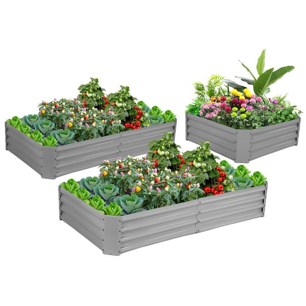Cesicia Free Combination Gray Steel Galvanized Raised Garden Bed Above Ground Planter Box, Adjustable Bottomless Frame