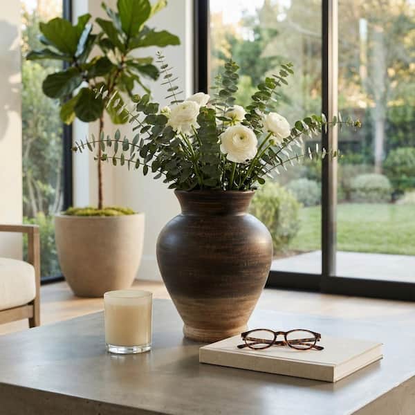 12.5 in. Chocolate Brown Ceramic Cylinder Decorative Vase