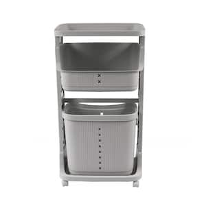 16.9 in. W x 31.1 in. H x 11.4 in. D Plastic Rectangular Shelf 2-Tier Storage Laundry Basket Hamper with Wheels in Gray