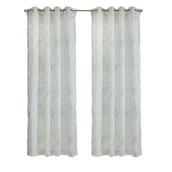 Habitat Valentina Grey Polyester Embroidery 52 in. W x 84 in. L Grommet Indoor Sheer Curtain (Single Panel)