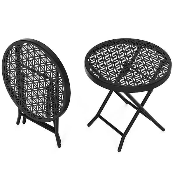 17.7 in. Black Round Patio Folding Side Table
