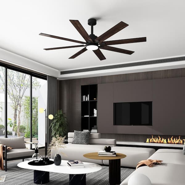 72.7 in. Integrated LED Indoor/Outdoor Ceiling Fan with Light Kit, Remote Control Wooden Propeller Ceiling Fan DC Motor