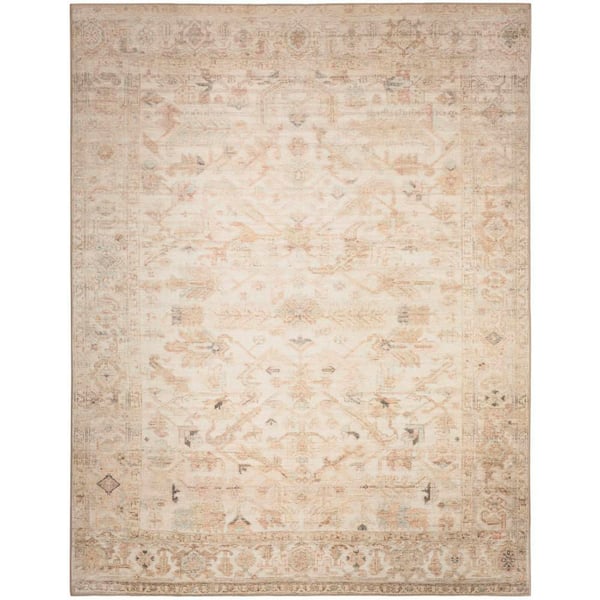 Vintage Washables Beige 9 ft. x 12 ft. Medallion Traditional Area Rug