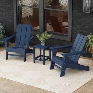 Grant Park Navy Plastic Outdoor Adirondack Chair 3-Piece Set