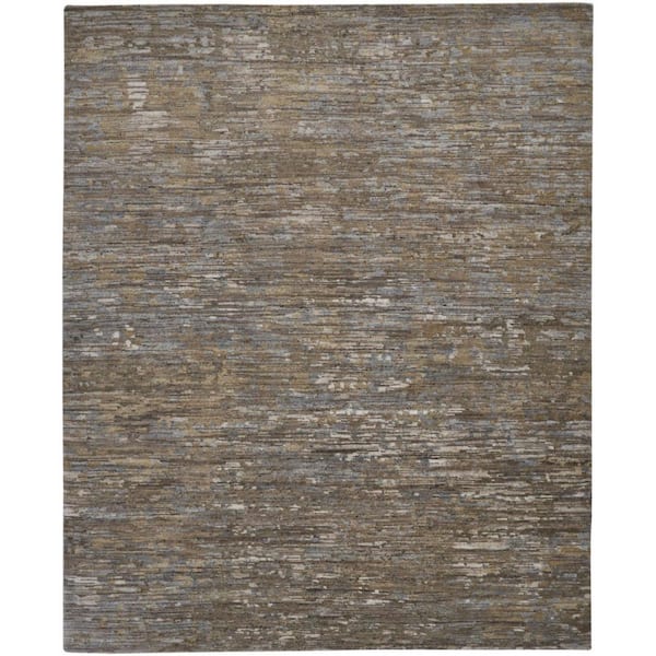 Brown,  Ivory 4 ft. x 6 ft. Knotted Abstract Wool Indoor Area Rug
