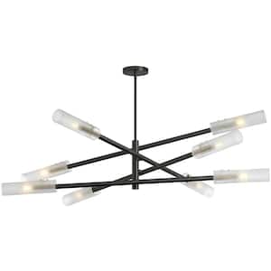 Wand 480-Watt 8-Light Matte Black Starburst Pendant Light with Frosted Glass Shade and No Bulbs Included