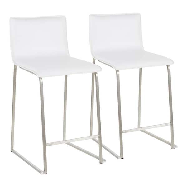 Lumisource Mara 26 in. White Faux Leather and Stainless Steel Counter Stool (Set of 2)