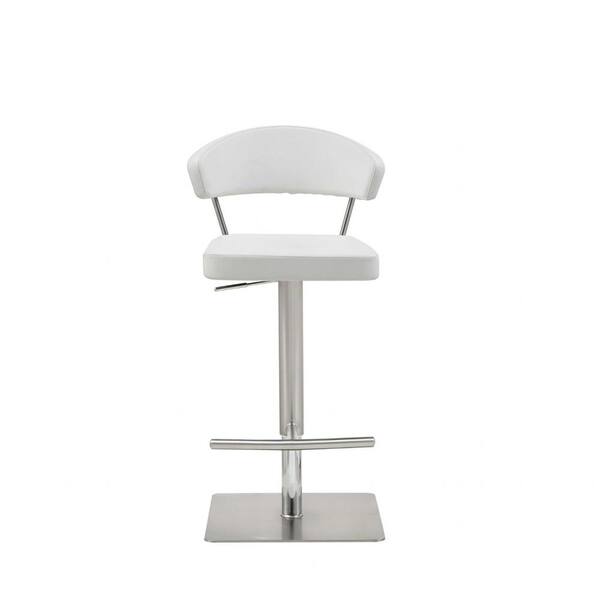 HomeRoots 34 in. White and Silver Stainless Steel Chair with Footrest