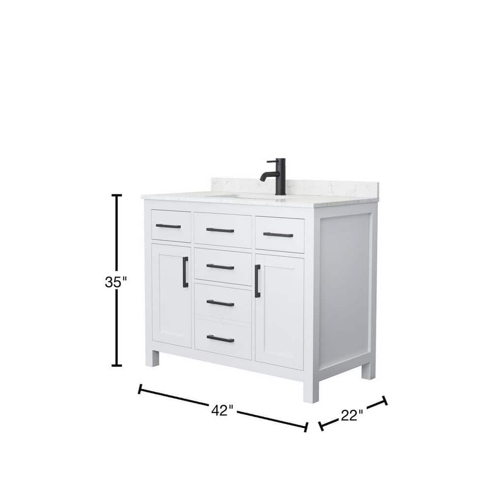Beckett 42" White Vanity with Carrara Marble Top and Matte Black Trim