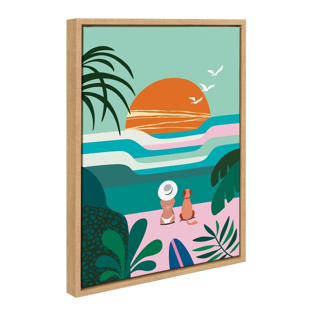 Colorful Coastal Sunset with Dog Canvas Print