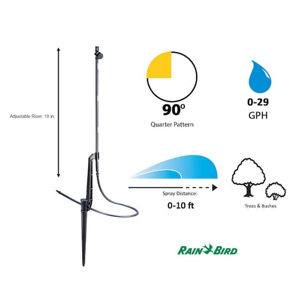 0-29 GPH Quarter Circle Pattern Micro Spray on Adjustable Height Staked Riser