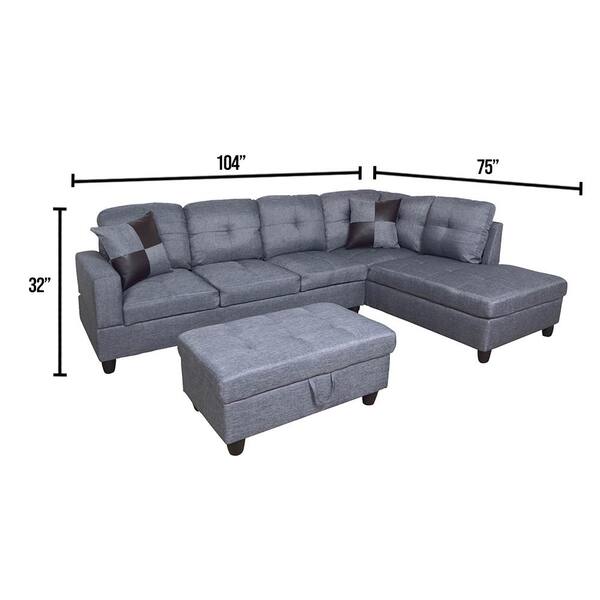 Star Home Living Dark Gray Microfiber 3, Sectional Sofa With Ottoman Microfiber