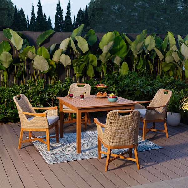 Midney 5-Piece Teak Wood Outdoor Dining Set with Tan Cushions