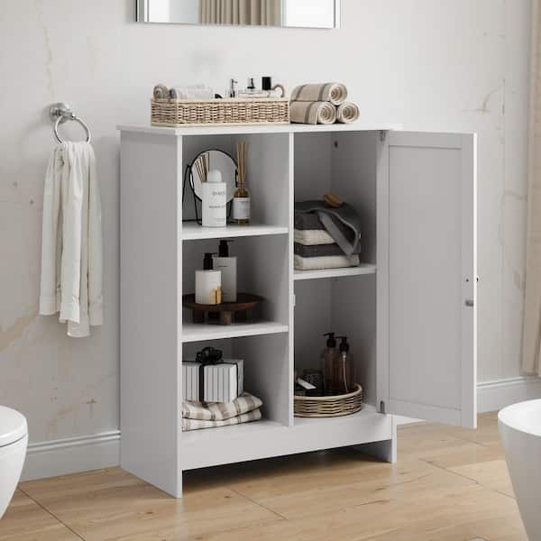 Orva White 31.5 in. H Storage Cabinet with 1 Cabinet, 3 Open Shelves, Adjustable Shelves, Doors