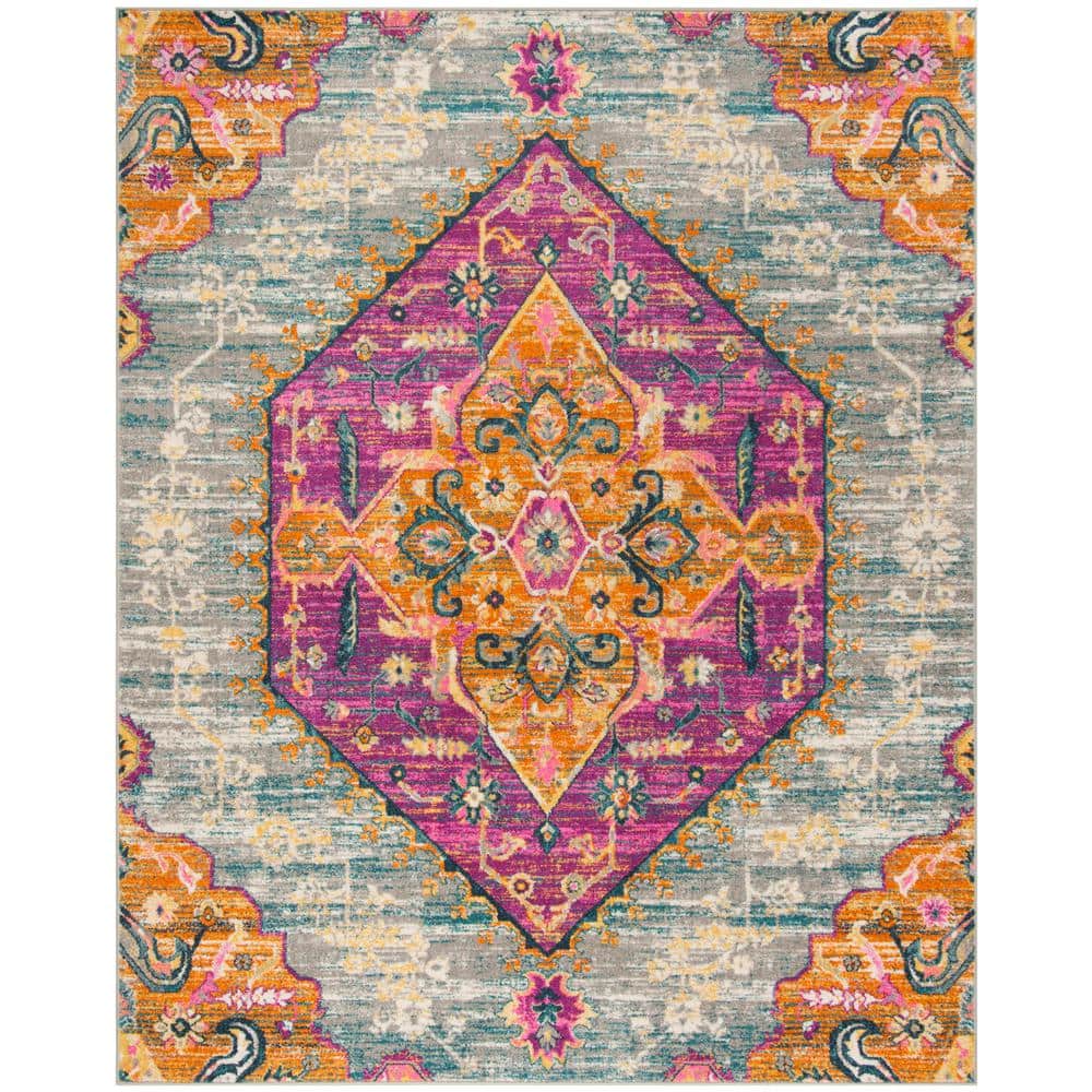 SAFAVIEH Madison Light Gray/Fuchsia 8 ft. x 10 ft. Bohemian Medallion Area Rug MAD119G8 The