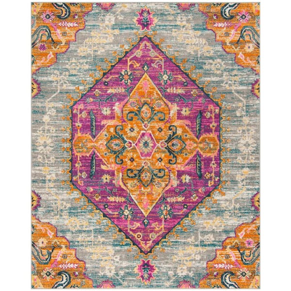 Madison Light Gray/Fuchsia 8 ft. x 10 ft. Bohemian Medallion Area Rug
