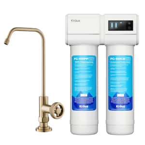 Purita 2-Stage Under-Sink Filtration System with Urbix Single Handle Drinking Water Filter Faucet in Brushed Gold