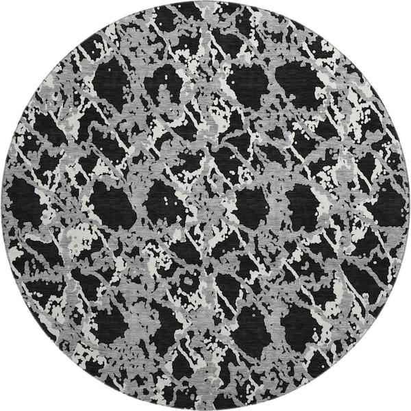 Addison Rugs Mayfield Premium Machine Washable Abstract AMF969 Black 8 ft. x 8 ft. Round Rug