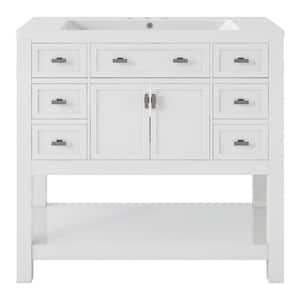 36 in. W x 18 in. D x 34.1 in. H Freestanding Bath Vanity in White with White Resin Top