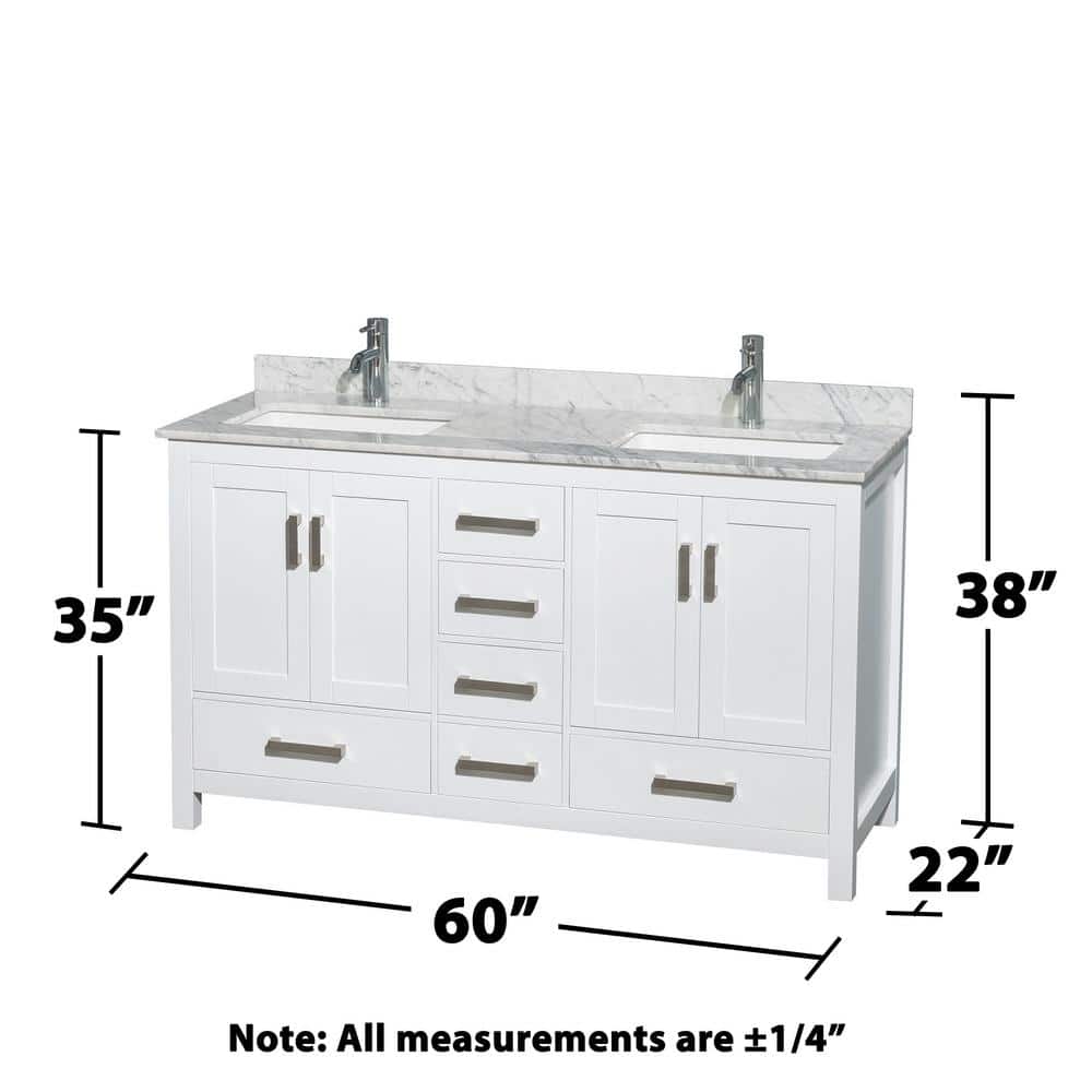 Sheffield 60" White Double Bathroom Vanity with Marble Top