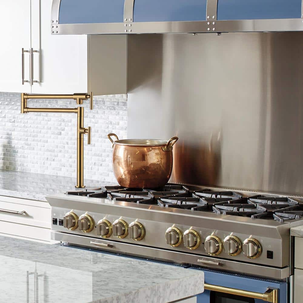 Brushed Gold Double Handle Deck Mounted Pot Filler Faucet