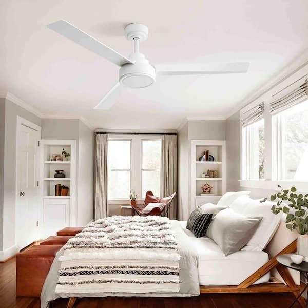4.3 ft. Indoor/Outdoor White Ceiling Fan without Light with Remote