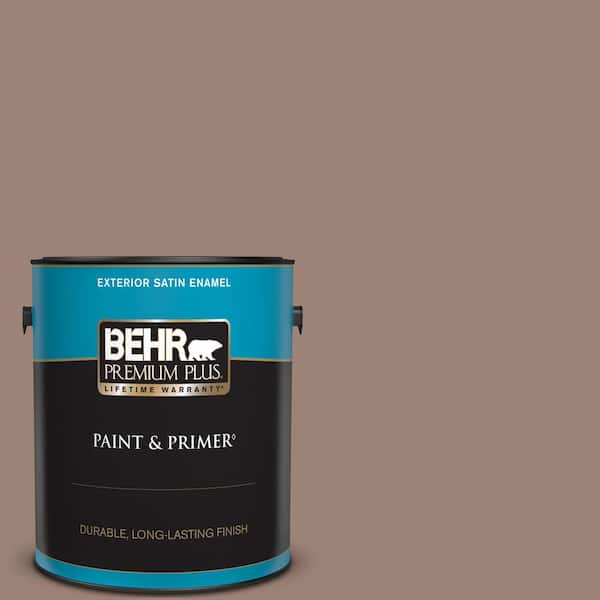 BEHR PREMIUM PLUS 1 gal. #N150-4 Modern Mocha Satin Enamel Exterior Paint & Primer