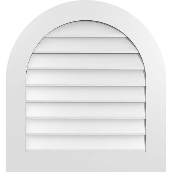 Ekena Millwork 28 in. x 30 in. Round Top White PVC Paintable Gable Louver Vent Non-Functional