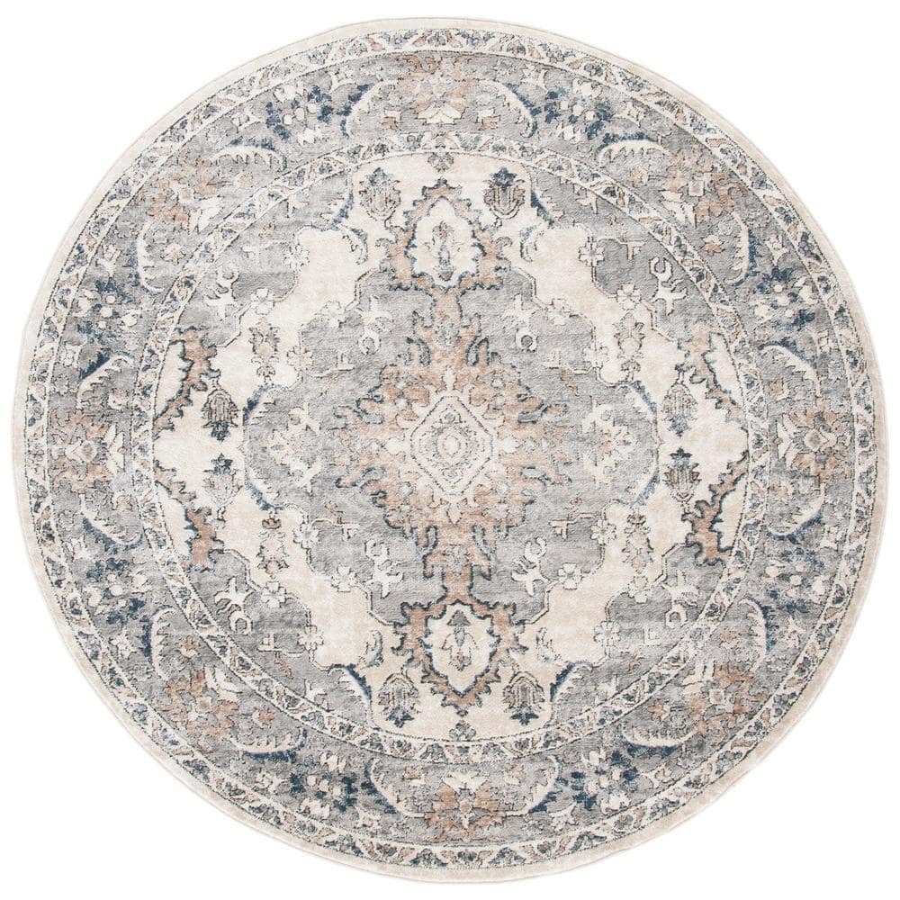 Oregon Beige/Gray 7 ft. x 7 ft. Distressed Floral Medallion Round Area Rug price history on PriceWatchPro
