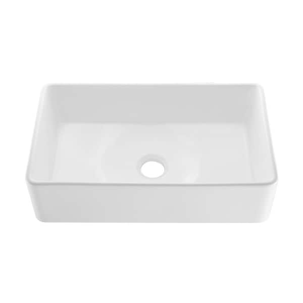 Elegance 33" x 20" Single Basin Fireclay Workstation Kitchen Sink in Glossy White