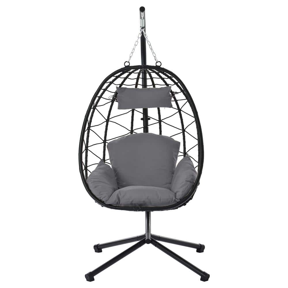 ITOPFOX Outdoor Patio PE Wicker Hanging Egg Swing Chair Hammock Chair with  Stand in Dark Gray H2SA17OT147 - The Home Depot