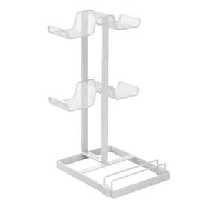 White Metal Desk Holder Stand, FreeStanding Storage Organizer Rack for Game Controller, Game Console, Headphones