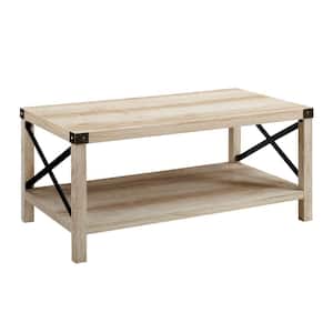 Urban Industrial 40 in. White Rectangle MDF Wood Top Coffee Table with Shelf