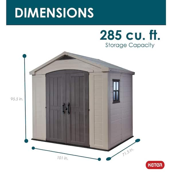 Factor 8 ft. W x 6 ft. D Large Outdoor Durable Resin Plastic Storage Shed with Double Doors, Taupe Brown (47.5 Sq. Ft.)